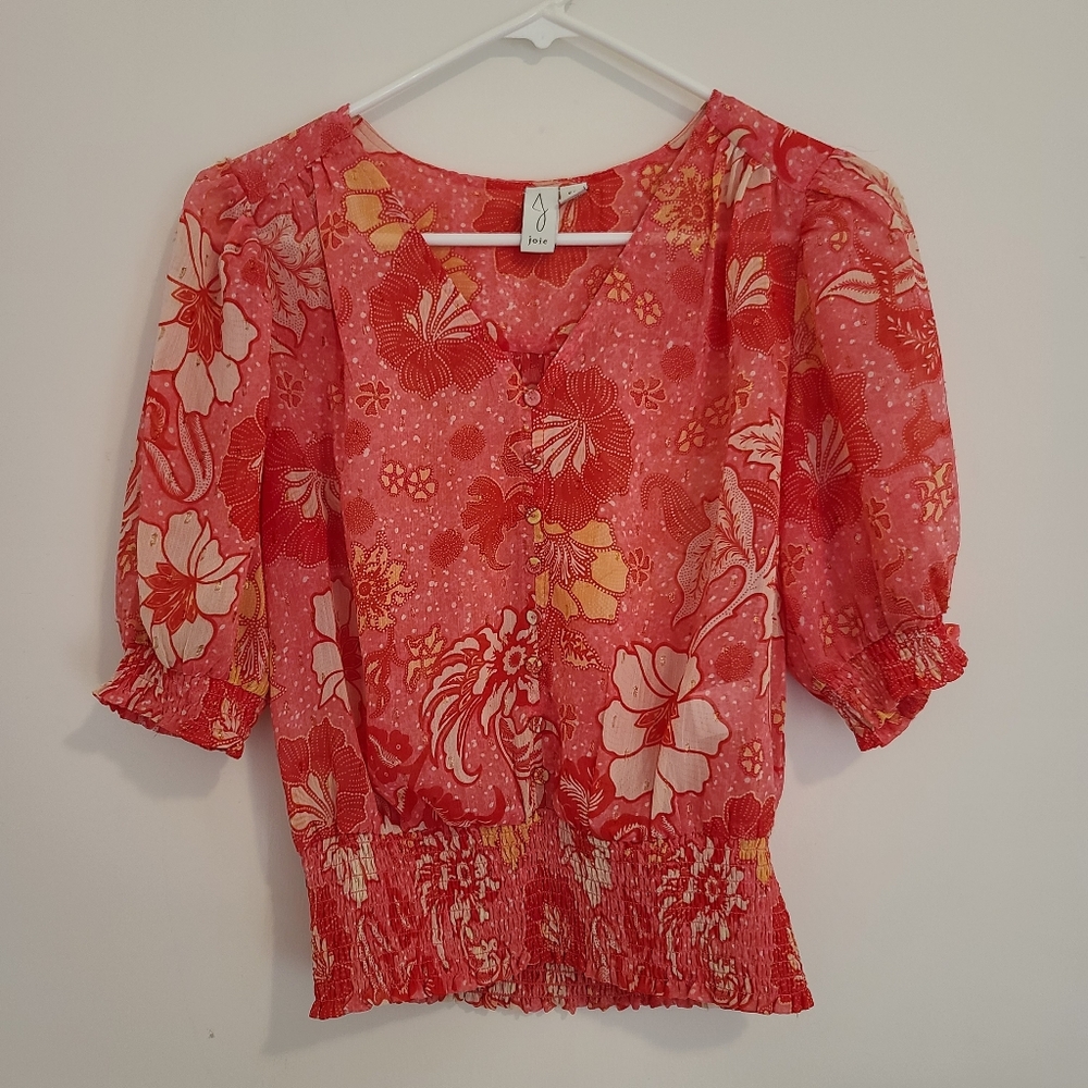 Joie Pink Floral Puff Sleeve Blouse